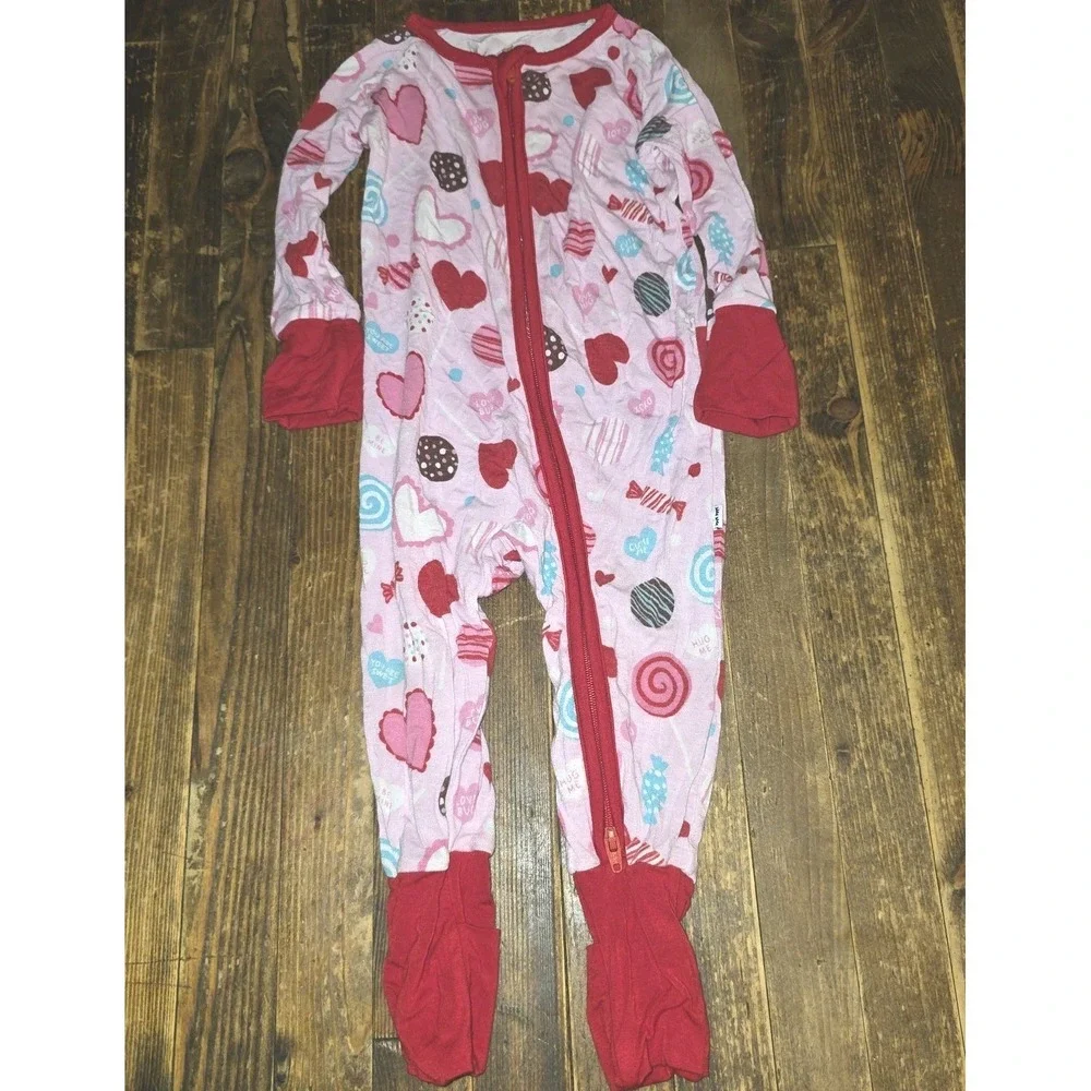 Little Sleepies Baby Girls 3-6 Months Pink Love Hearts Footie Sleeper PJs